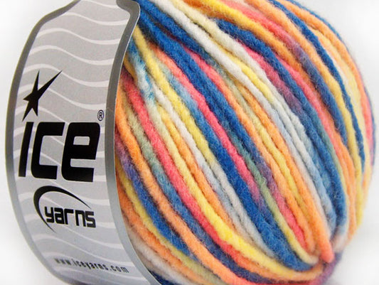 Lot of 8 Skeins ICE WOOL BULKY COLOR (40% Wool) Yarn Yellow Blue Salmon White