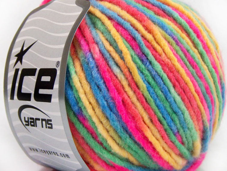 Lot of 8 Skeins ICE WOOL BULKY COLOR (40% Wool) Yarn Fuchsia Green Blue Yellow