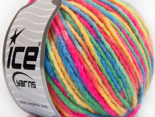Lot of 8 Skeins ICE WOOL BULKY COLOR (40% Wool) Yarn Fuchsia Green Blue Yellow