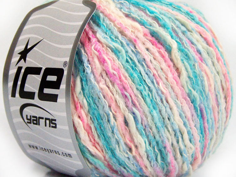 Lot of 8 Skeins ICE PASTEL COTTON (50% Cotton) Yarn Turquoise Pink White