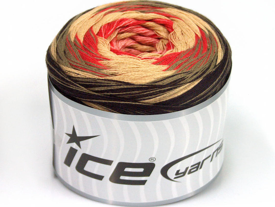 Lot of 2 x 150gr Skeins Ice Yarns CAKES STRIPES (50% Cotton) Yarn Brown Camel Beige Salmon Pink