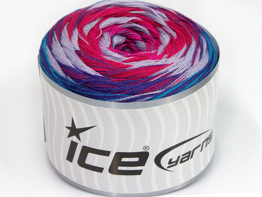 Lot of 2 x 150gr Skeins Ice Yarns CAKES STRIPES (50% Cotton) Yarn Turquoise Purple Lilac Fuchsia Pink