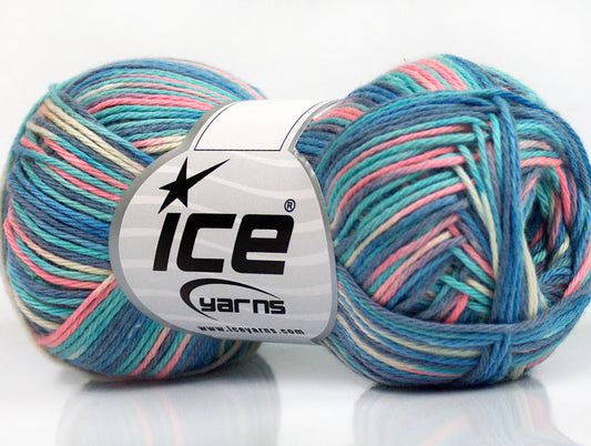 Lot of 8 Skeins Ice Yarns RIMINI COLOR Yarn Blue Shades Pink Turquoise Cream