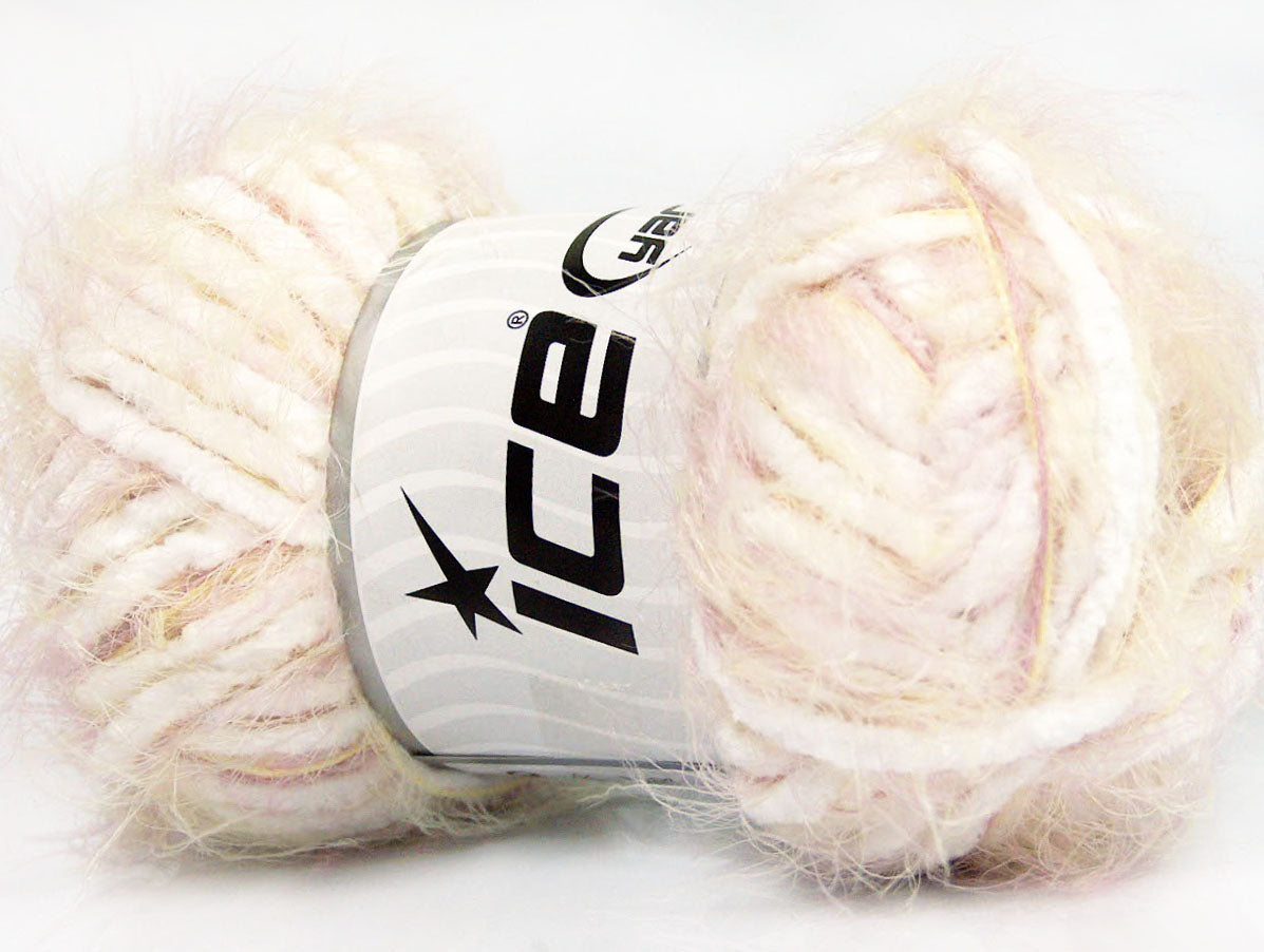 Lot of 4 x 100gr Skeins ICE TECHNO CHENILLE (70% Microfiber) Yarn White Pink Yellow