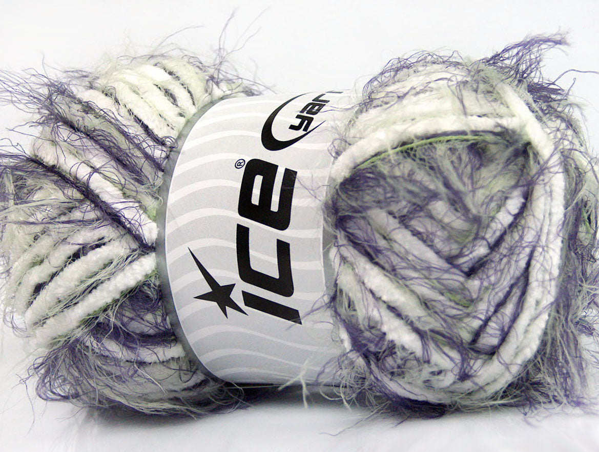 Lot of 4 x 100gr Skeins ICE TECHNO CHENILLE (70% Microfiber) Yarn White Purple Green
