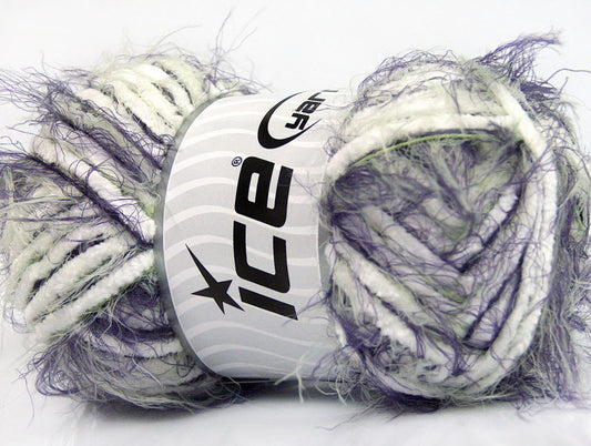 Lot of 4 x 100gr Skeins ICE TECHNO CHENILLE (70% Microfiber) Yarn White Purple Green