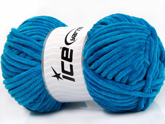 Lot of 4 x 100gr Skeins ICE CHENILLE ARAN (100% Microfiber) Yarn Turquoise