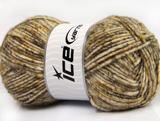 Lot of 4 x 100gr Skeins Ice Yarns WOOL MELANGE (30% Wool) Yarn Brown Shades Camel White