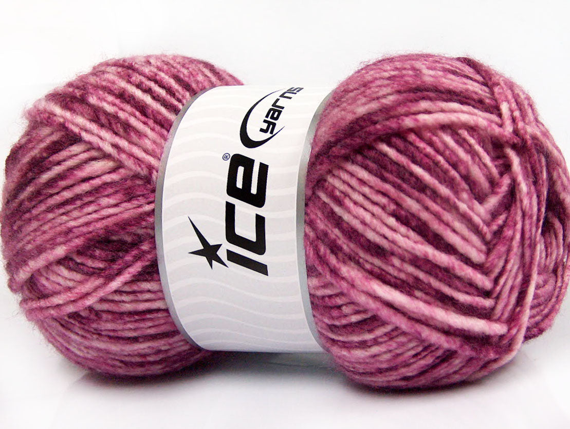 Lot of 4 x 100gr Skeins Ice Yarns WOOL MELANGE (30% Wool) Yarn Maroon Pink Shades