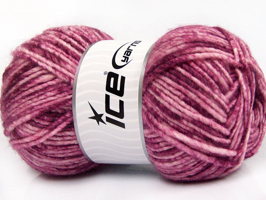 Lot of 4 x 100gr Skeins Ice Yarns WOOL MELANGE (30% Wool) Yarn Maroon Pink Shades