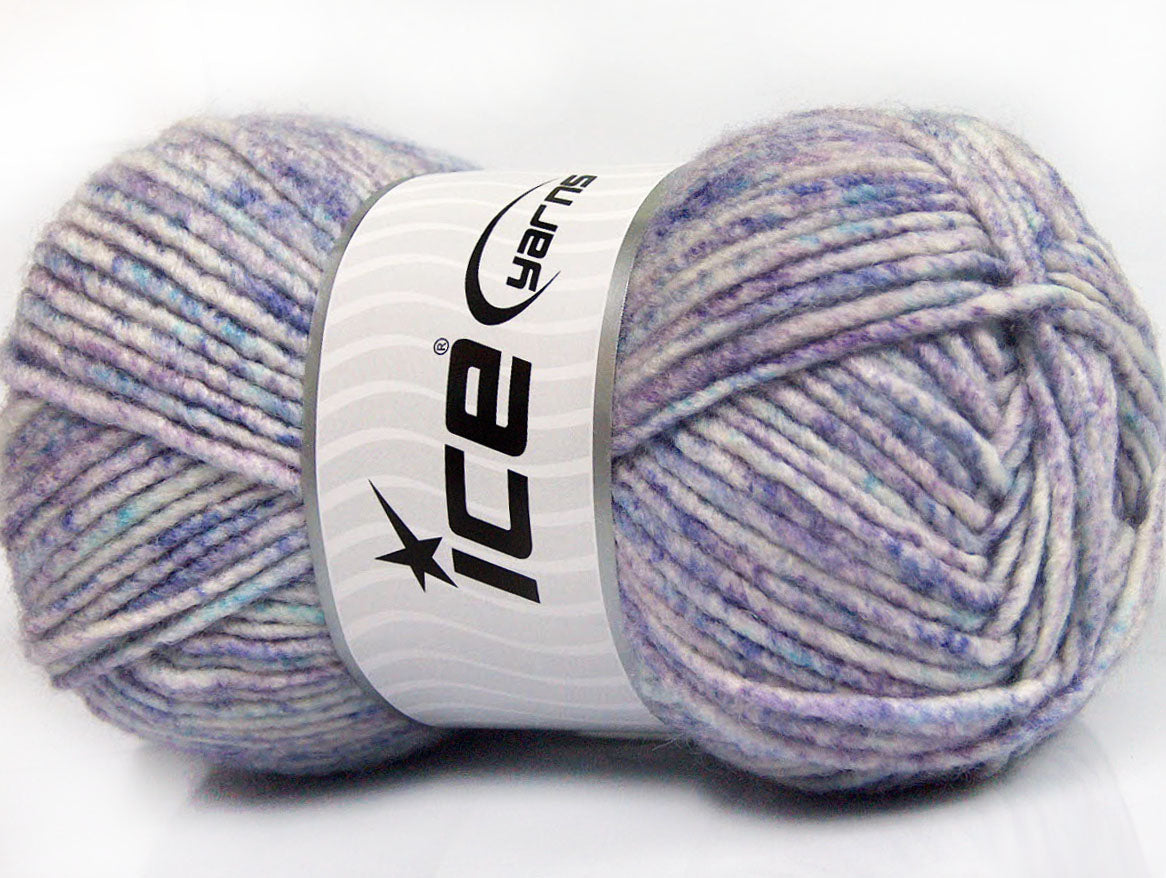 Lot of 4 x 100gr Skeins Ice Yarns WOOL MELANGE (30% Wool) Yarn Lilac Shades Turquoise White