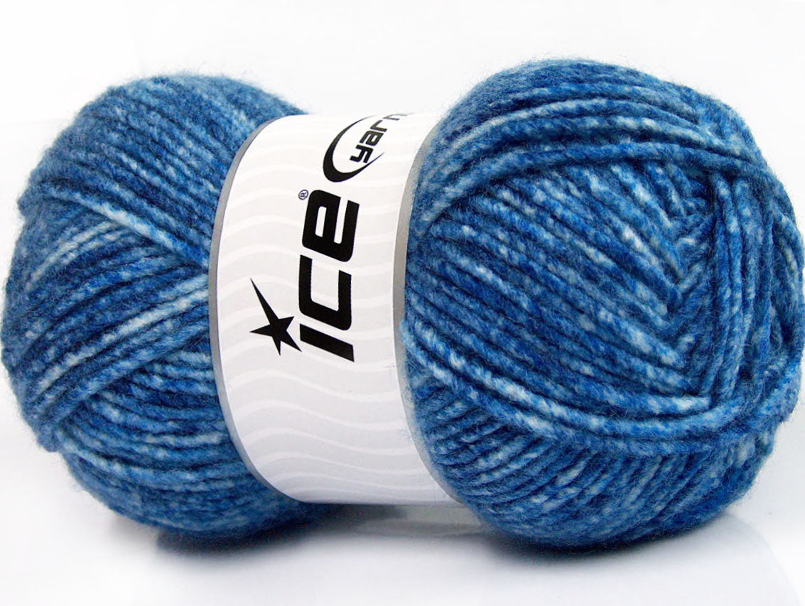 Lot of 4 x 100gr Skeins Ice Yarns WOOL MELANGE (30% Wool) Yarn Blue Shades