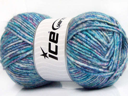Lot of 4 x 100gr Skeins Ice Yarns WOOL MELANGE (30% Wool) Yarn Turquoise Shades Lilac Pink