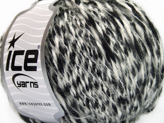 Lot of 8 Skeins ICE SALE WINTER (10% Mohair 35% Wool) Yarn Black White