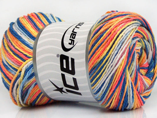 Lot of 4 x 100gr Skeins Ice Yarns DREAM Yarn Blue Shades Salmon Yellow Orange