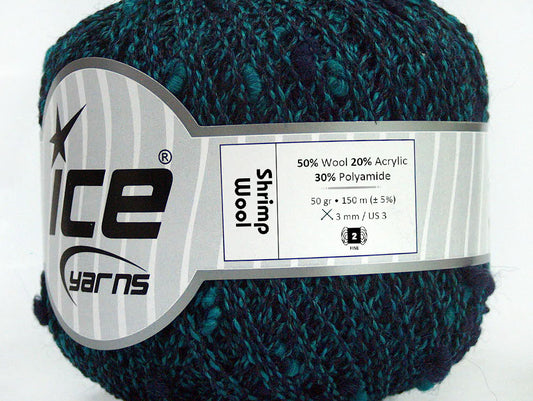 Lot of 6 Skeins ICE SHRIMP WOOL (50% Wool) Hand Knitting Yarn Navy Turquoise