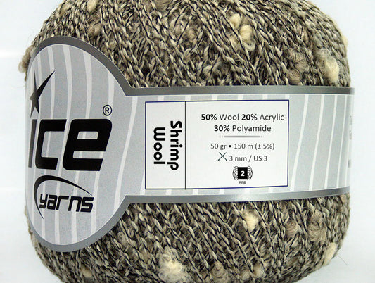 Lot of 6 Skeins ICE SHRIMP WOOL (50% Wool) Hand Knitting Yarn Cream Black