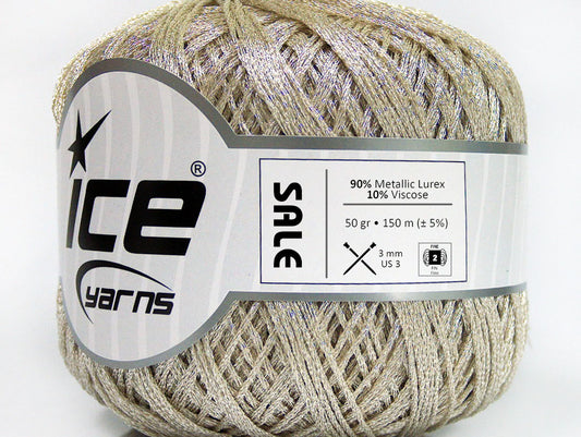 Lot of 6 Skeins ICE SALE METALLIC (10% Viscose) Hand Knitting Yarn Beige