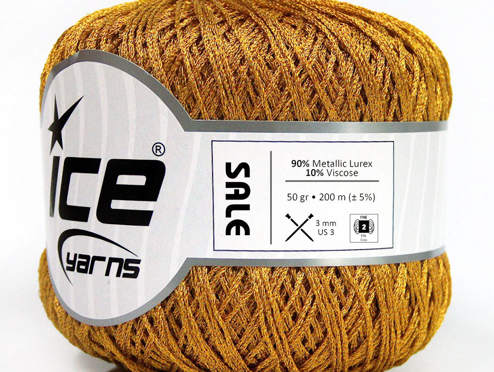 Lot of 6 Skeins ICE SALE METALLIC (10% Viscose) Hand Knitting Yarn Gold