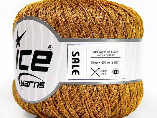 Lot of 6 Skeins ICE SALE METALLIC (10% Viscose) Hand Knitting Yarn Gold