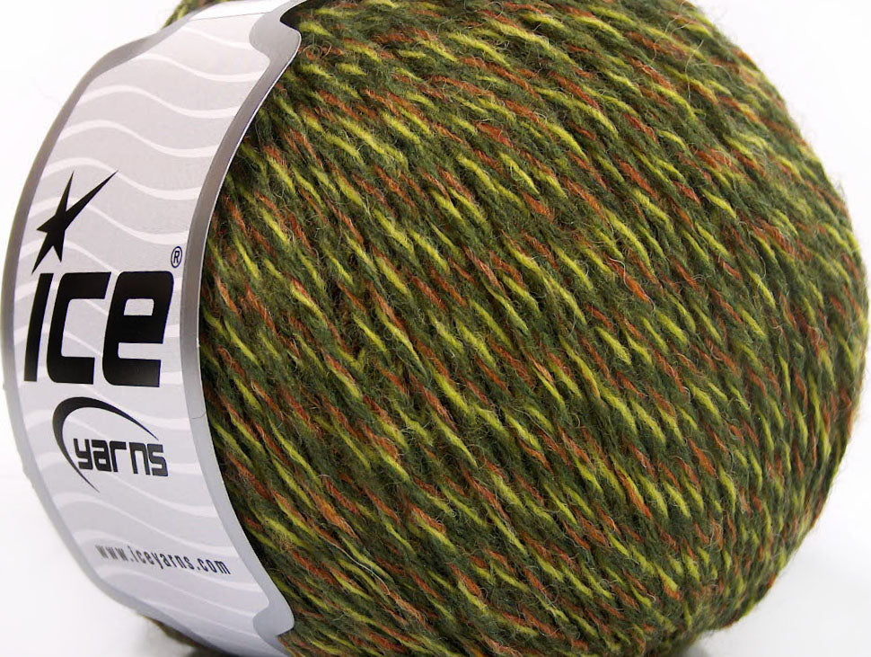 Lot of 8 Skeins ICE WOOL LIGHT (50% Wool) Hand Knitting Yarn Green Shades Brown