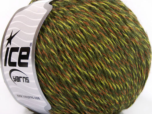 Lot of 8 Skeins ICE WOOL LIGHT (50% Wool) Hand Knitting Yarn Green Shades Brown