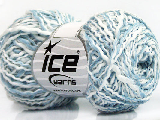 Lot of 8 Skeins ICE MURANO Hand Knitting Yarn Light Blue White