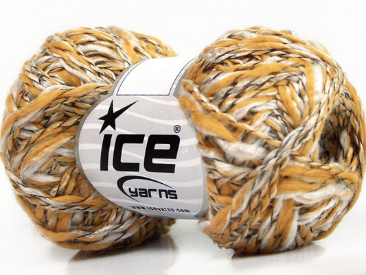 Lot of 8 Skeins ICE MURANO Hand Knitting Yarn Gold White