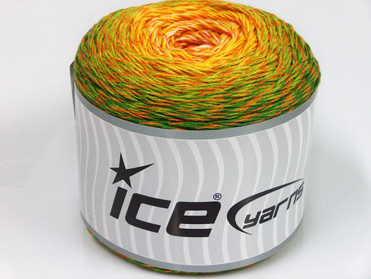 Lot of 2 x 150gr Skeins ICE CAKES REMIX (50% Cotton) Yarn Green Shades White Orange Yellow