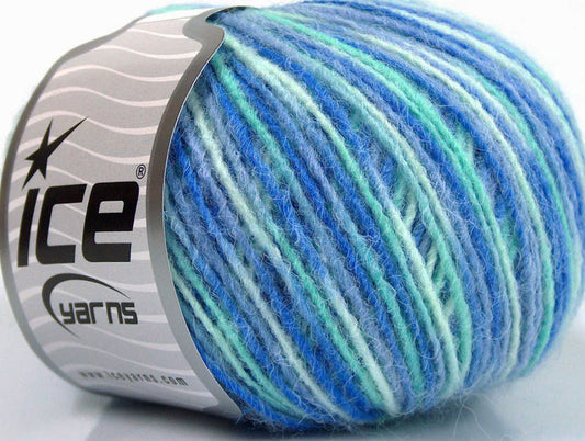 Lot of 8 Skeins ICE SALE WINTER (50% Wool) Yarn Blue Shades Mint Green