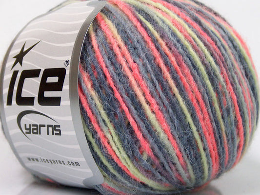 Lot of 8 Skeins ICE SALE WINTER (50% Wool) Yarn Neon Pink Mint Green Grey Shades