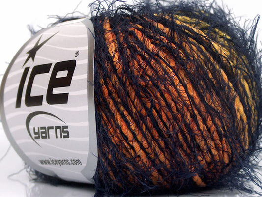 Lot of 8 Skeins ICE SALE EYELASH BLEND (20% Cotton) Yarn Navy Green Gold Orange