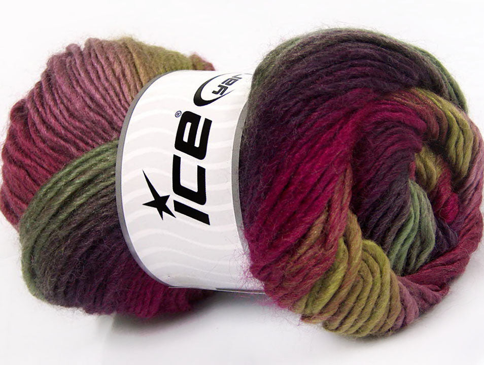 Lot of 4 x 100gr Skeins ICE AMBIENTE (50% Wool) Yarn Maroon Fuchsia Green Shades