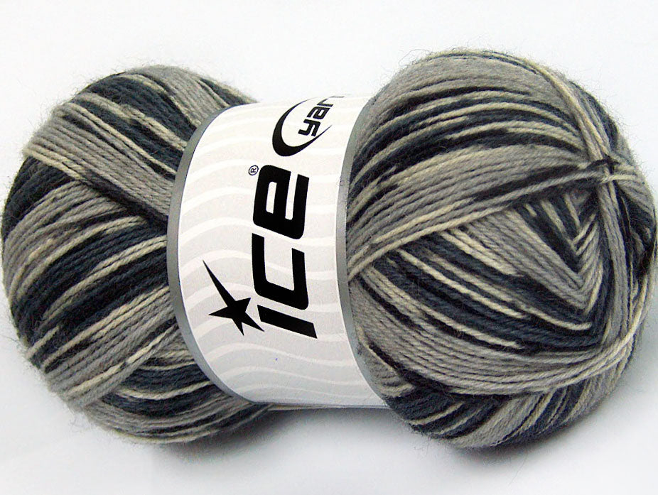 Lot of 4 x 100gr Skeins Ice Yarns MAGIC SOCK (75% Superwash Wool) Yarn Black Grey Shades White
