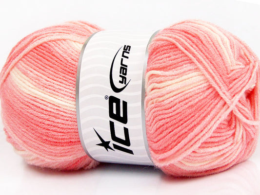 Lot of 4 x 100gr Skeins ICE BABY PRINT Hand Knitting Yarn Salmon Shades White