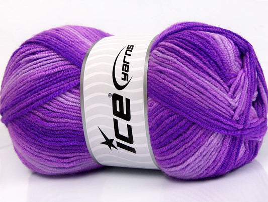 Lot of 4 x 100gr Skeins ICE BABY PRINT Hand Knitting Yarn Purple Shades Lilac
