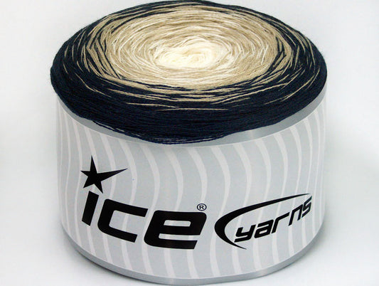 Lot of 2 x 150gr Skeins ICE CAKES COTTON FINE (50% Cotton) Yarn Dark Navy Beige Cream