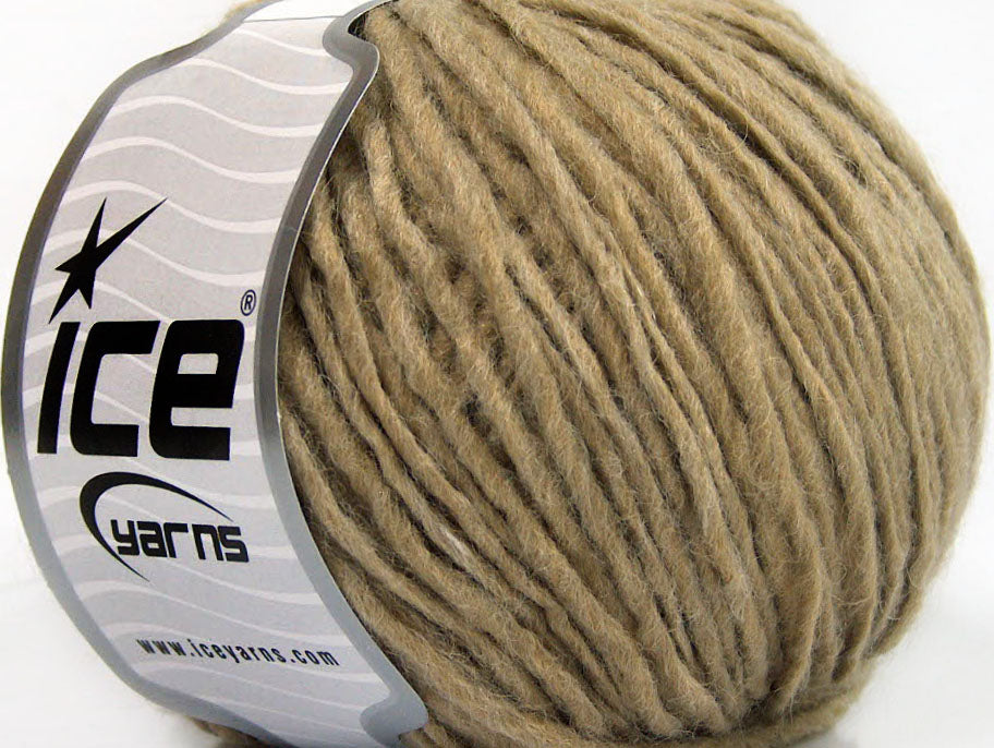 Lot of 8 Skeins Ice Yarns WOOL CORD ARAN (50% Wool) Yarn Light Camel