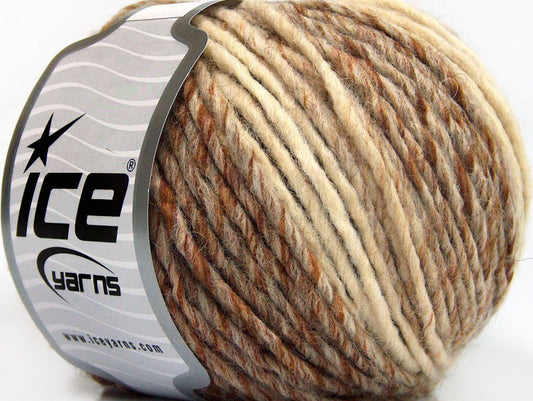 Lot of 8 Skeins ICE WOOL CORD ARAN (50% Wool) Yarn Brown Shades Cream