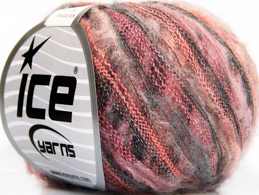 Lot of 10 Skeins Ice Yarns KID MOHAIR FLAMME (37% Kid Mohair) Yarn Salmon Pink Black