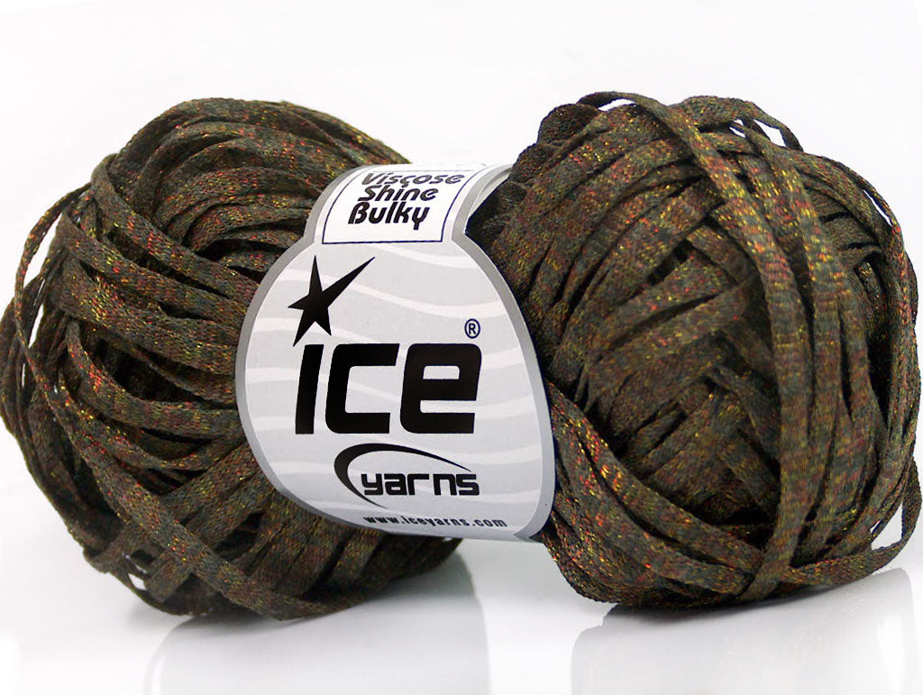 Lot of 8 Skeins ICE VISCOSE SHINE BULKY (82% Viscose) Yarn Dark Khaki