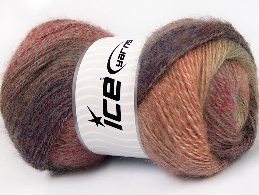 Lot of 4 x 100gr Skeins ICE MOHAIR PASTEL (10% Mohair 15% Wool) Yarn Maroon Brown Red Khaki
