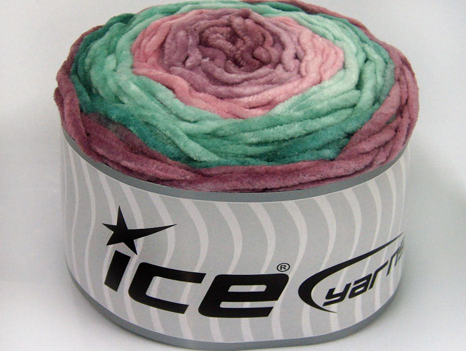 Lot of 2 x 150gr Skeins Ice Yarns CAKES CHENILLE Yarn Maroon Green Shades Pink Shades
