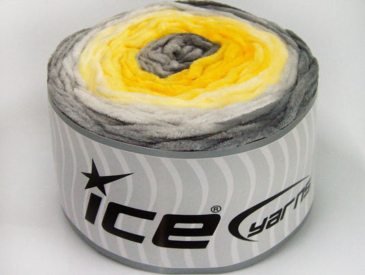 Lot of 2 x 150gr Skeins Ice Yarns CAKES CHENILLE BABY Yarn Grey Shades Yellow Shades