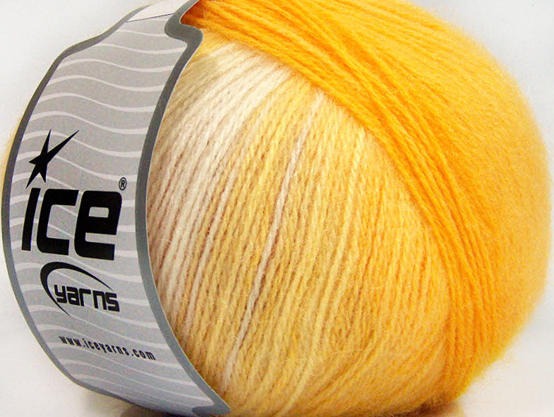 Lot of 4 x 100gr Skeins Ice Yarns ANGORA DESIGN (20% Angora 20% Wool) Yarn Yellow Shades White