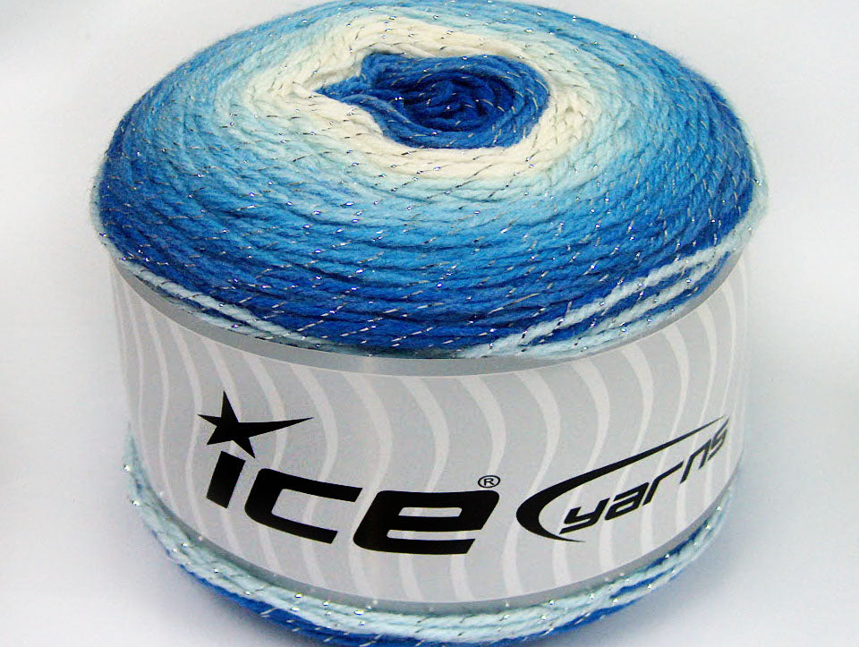 Lot of 2 x 150gr Skeins Ice Yarns CAKES GLITZ Yarn Blue Shades White
