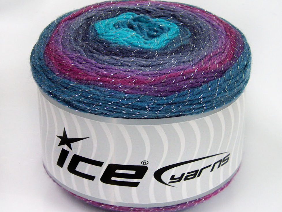 Lot of 2 x 150gr Skeins Ice Yarns CAKES GLITZ Yarn Teal Purple Blue Shades Turquoise