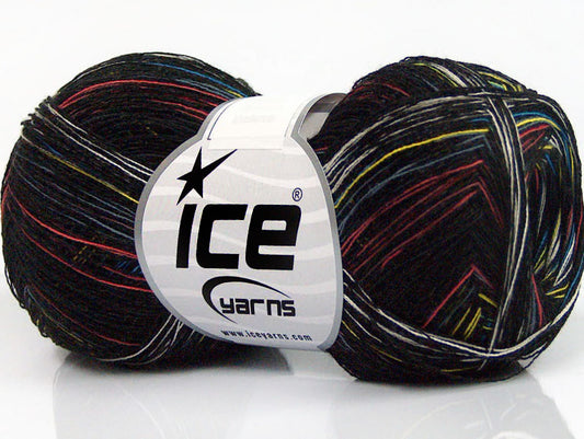 Lot of 8 Skeins ICE SALE SUMMER (100% Cotton) Hand Knitting Yarn Black Rainbow