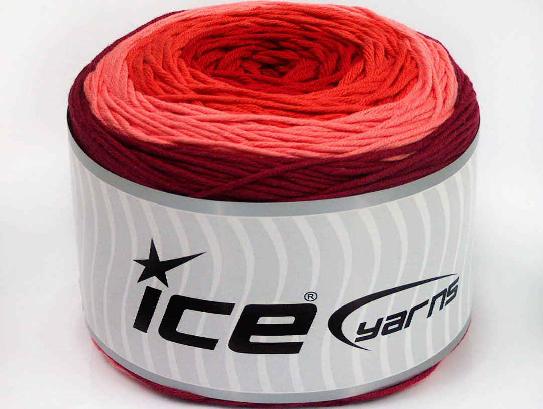 Lot of 2 x 200gr Skeins ICE CAKES BABY SUMMER (50% Cotton) Yarn Burgundy Pink Salmon Red