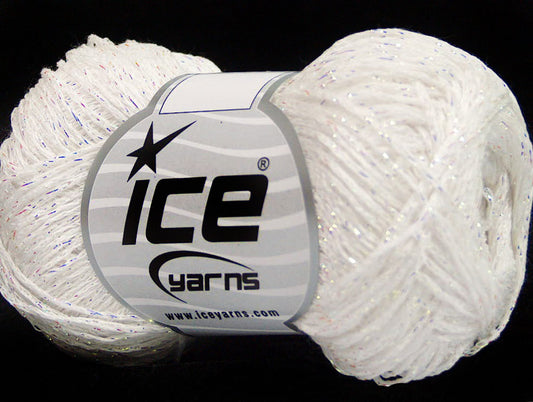 Lot of 8 Skeins ICE VISCOSA STELLA (75% Viscose) Yarn White Irridescent
